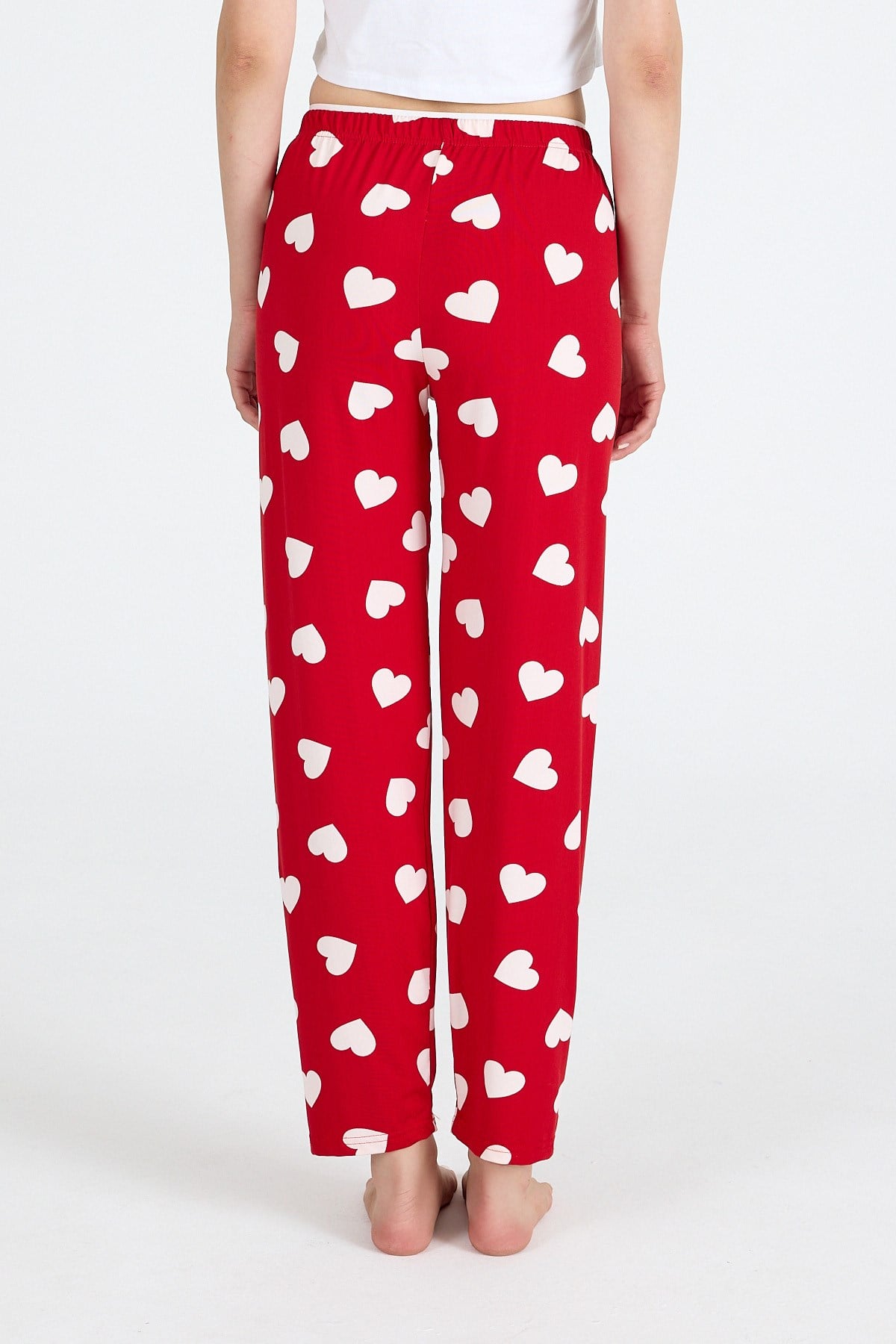 Kırmızı Kalp Desenli Örme Pijama Altı 4522