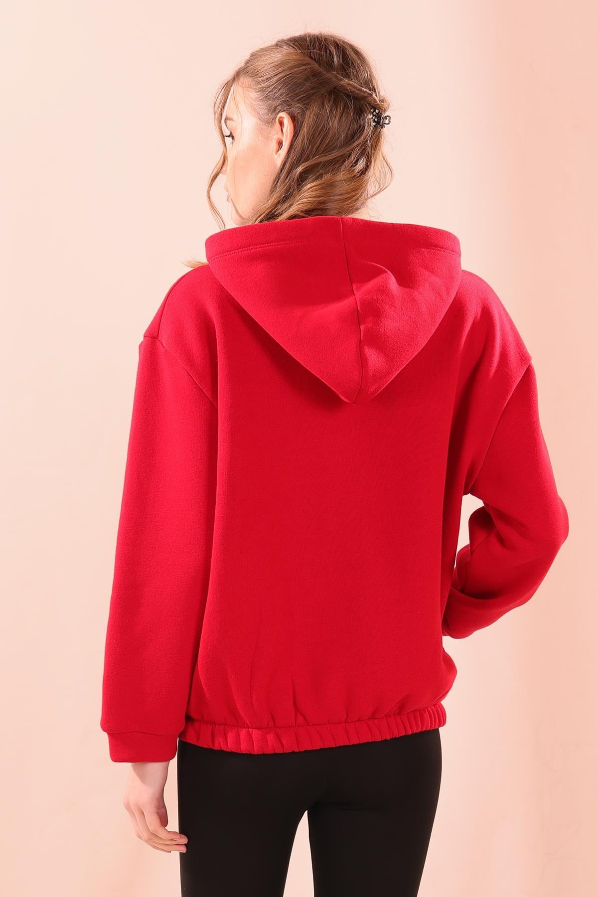 Kırmızı Oversize Fermuarlı Sweat 8125M
