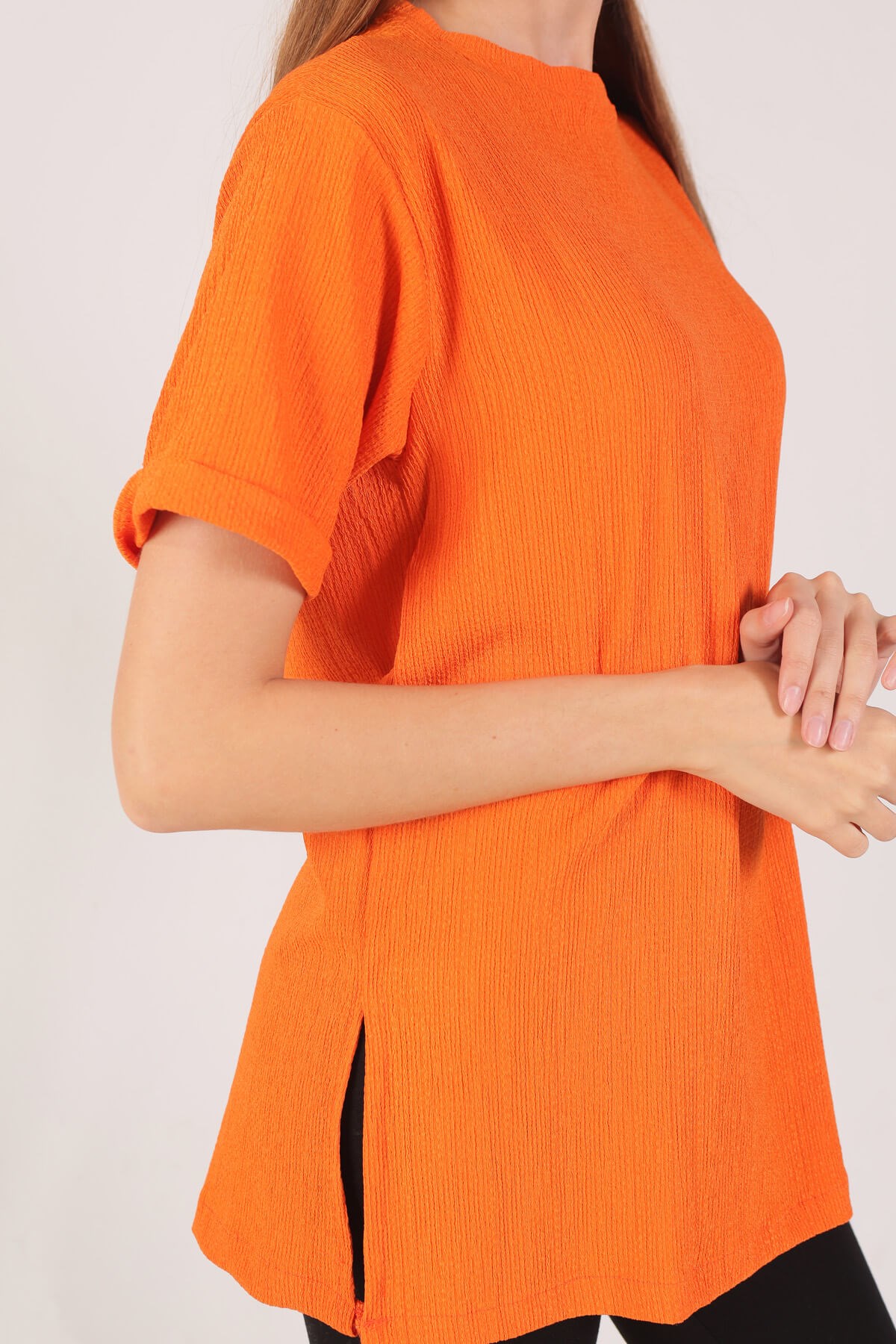 Kol Katlama Oversize Bayan Bluz - 6834A Orange