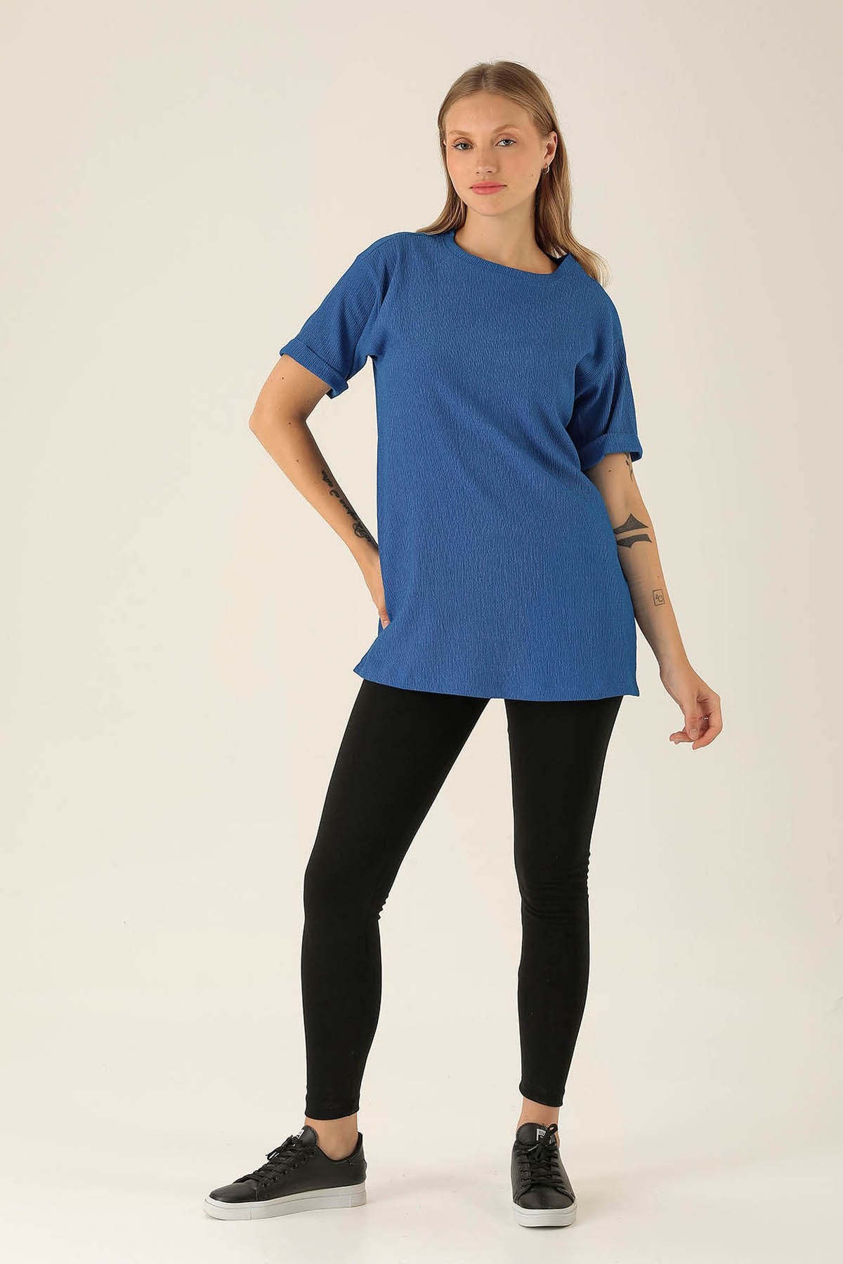 Kol Katlama Oversize Bayan Bluz - 6834A Saks