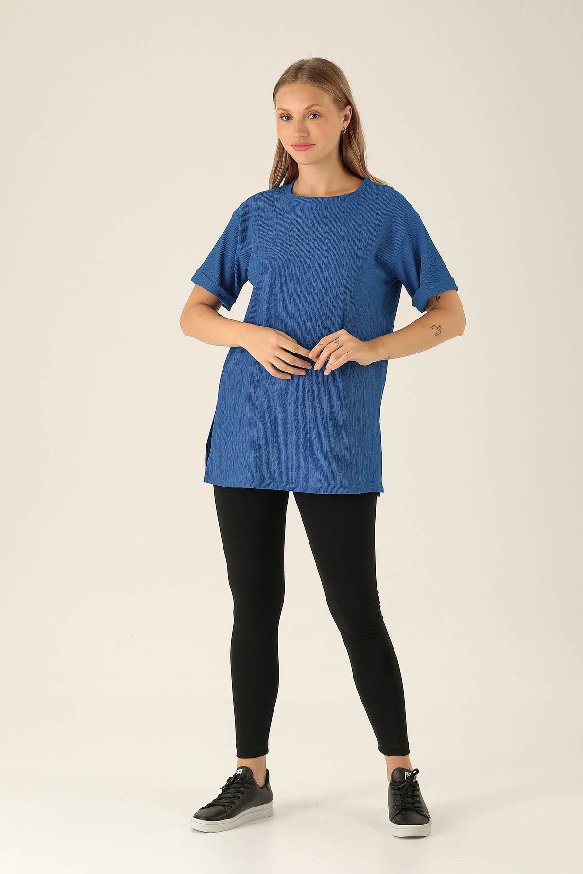 Kol Katlama Oversize Bayan Bluz - 6834A Saks