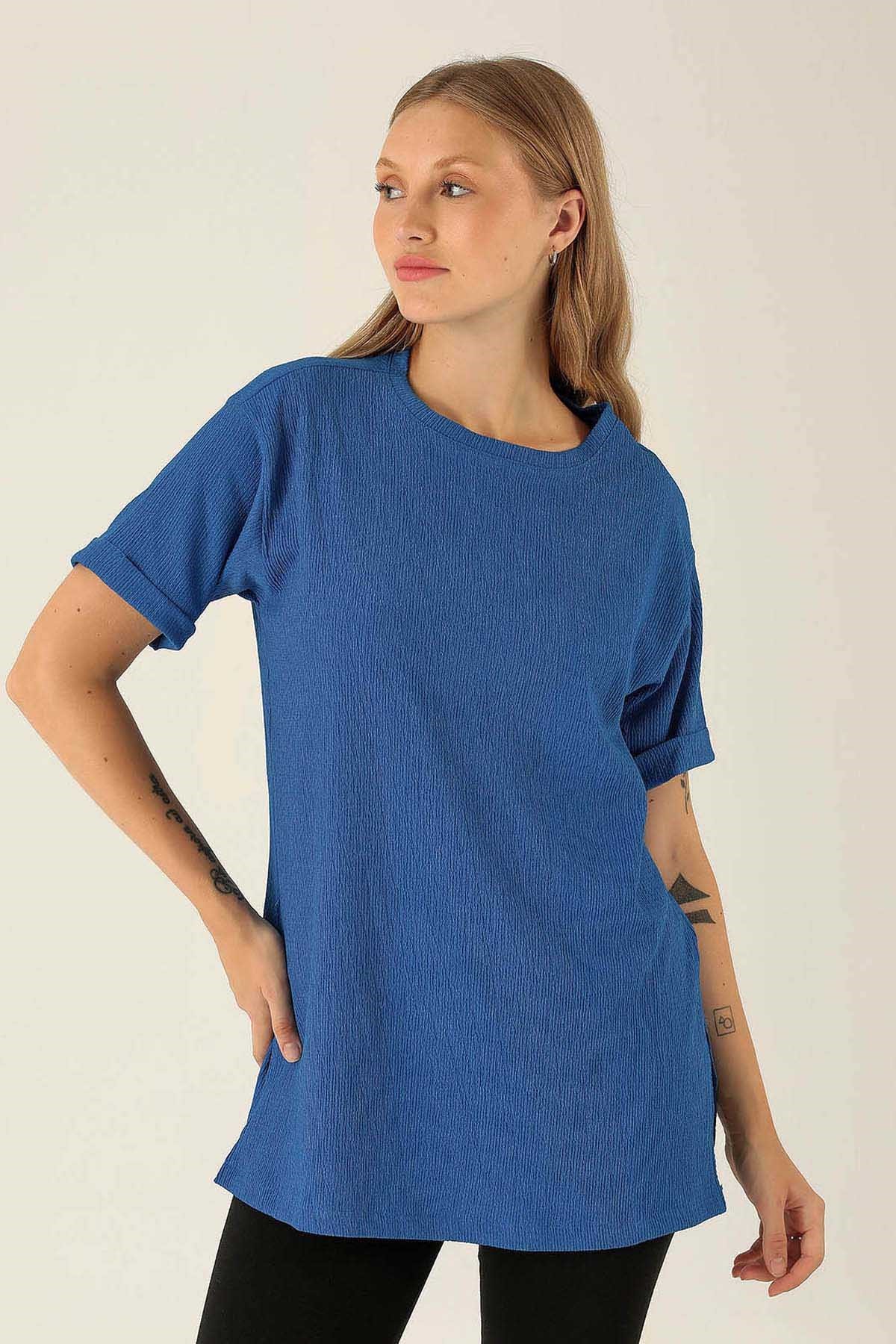 Kol Katlama Oversize Bayan Bluz - 6834A Saks