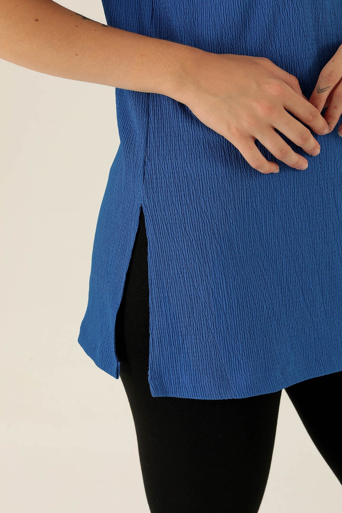 Kol Katlama Oversize Bayan Bluz - 6834A Saks