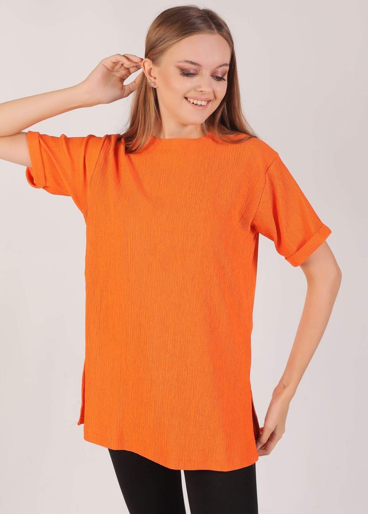 Kol Katlama Oversize Bayan Bluz - 6834A Orange