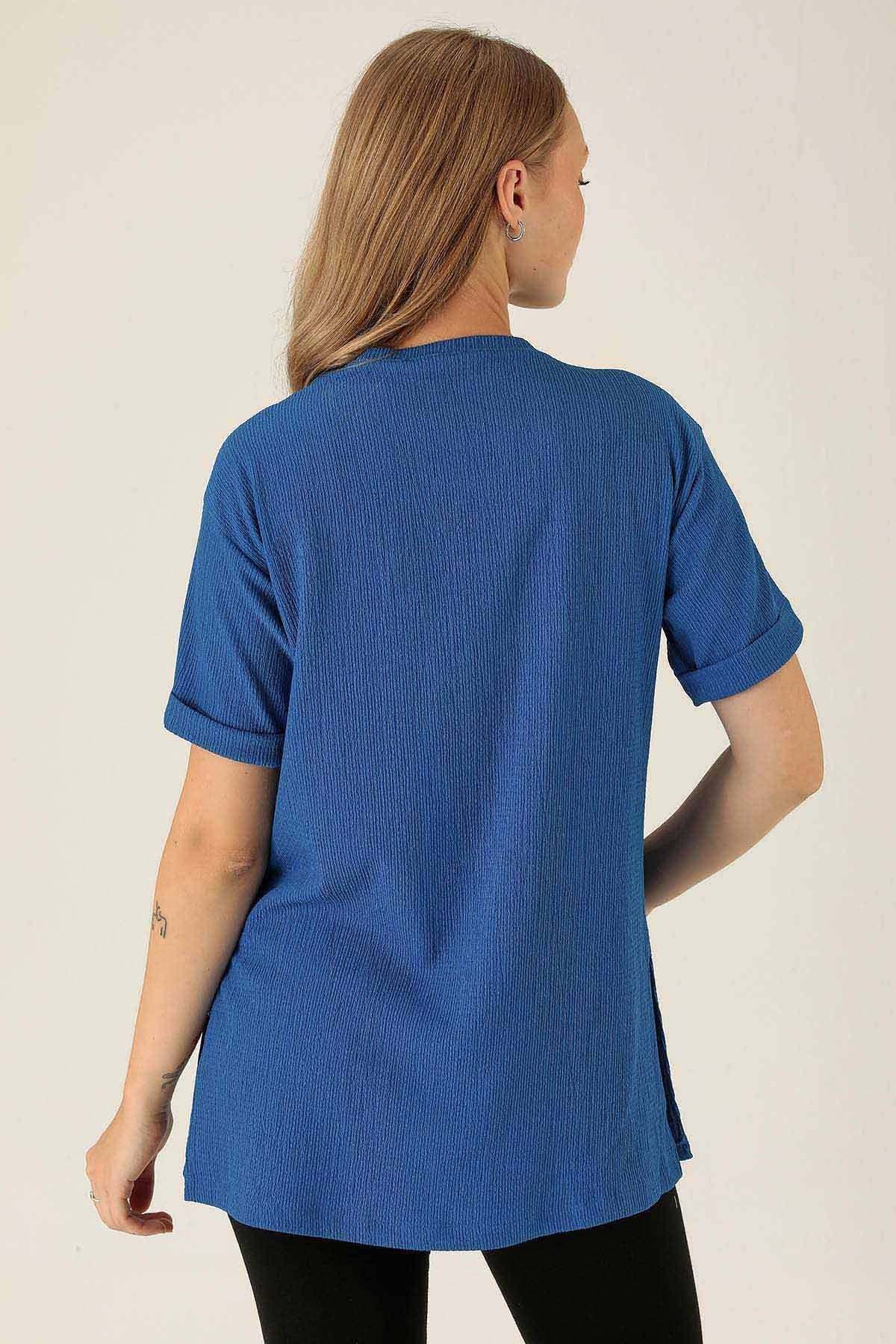Kol Katlama Oversize Bayan Bluz - 6834A Saks