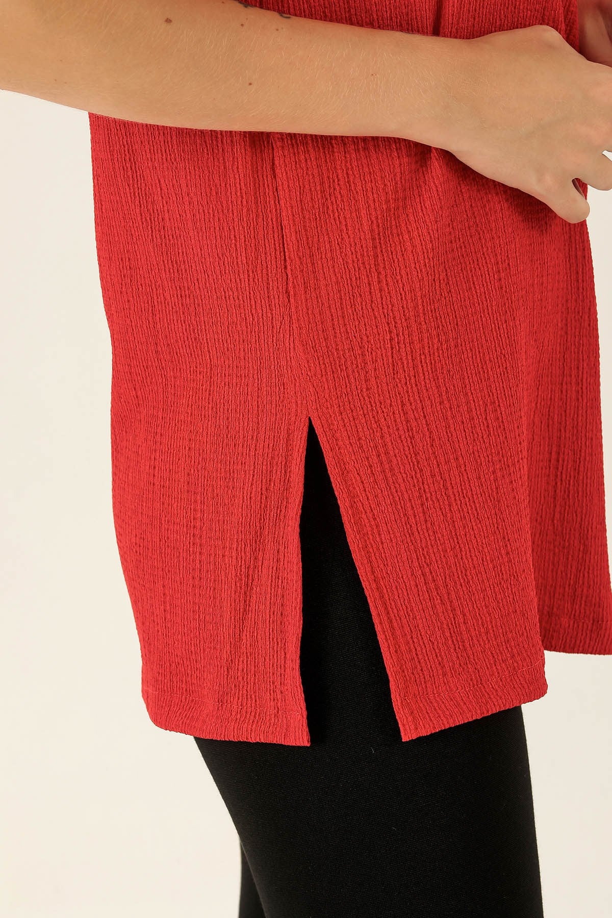 Kol Katlama Oversize Bayan Bluz - 6834A Kırmızı