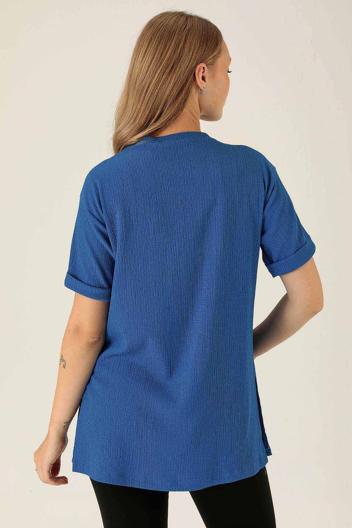 Kol Katlama Oversize Bayan Bluz - 6834A Saks