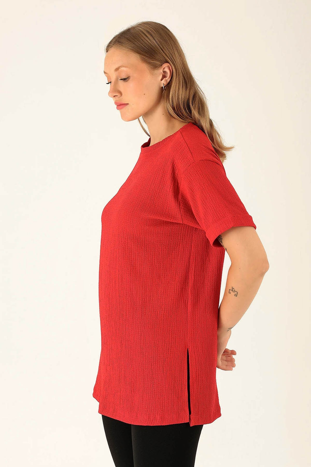 Kol Katlama Oversize Bayan Bluz - 6834A Kırmızı