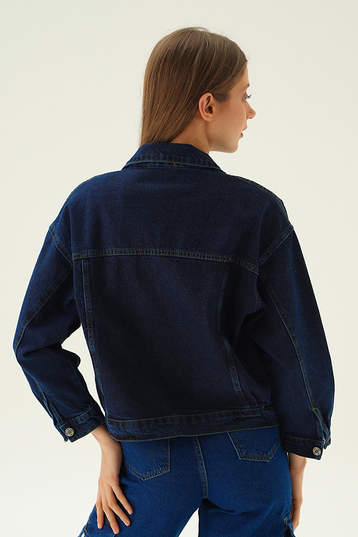 Koyu Mavi Oversize Kot Ceket 7084