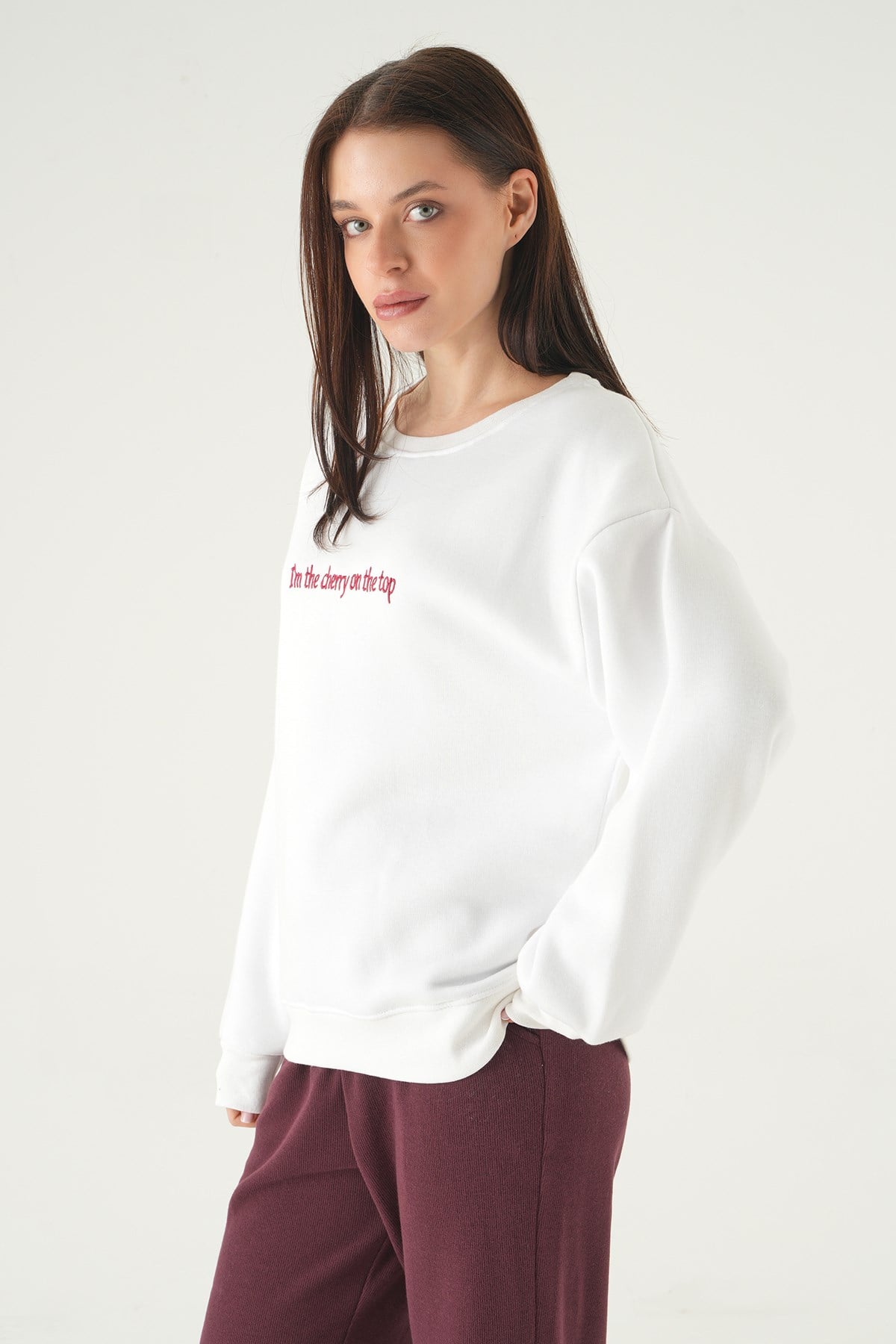 Krem Cherry On Top Baskılı Sweat 1041