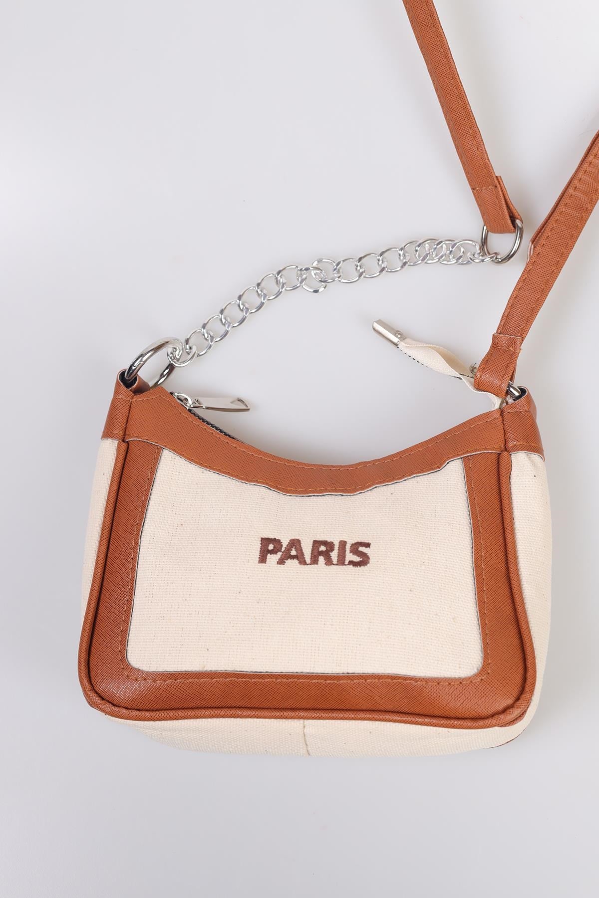 Krem Paris Baskılı Çanta 9102