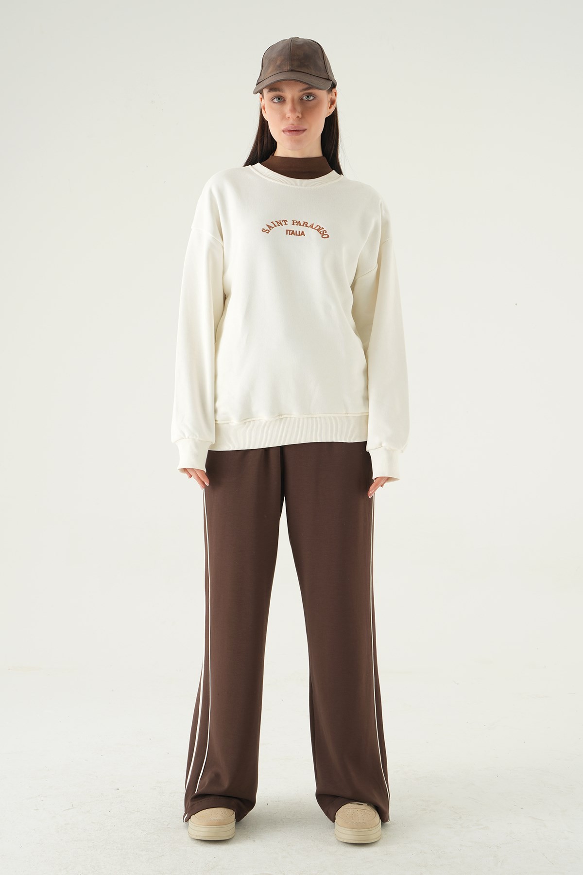 Krem Saint Paradiso Baskılı Sweat 1036