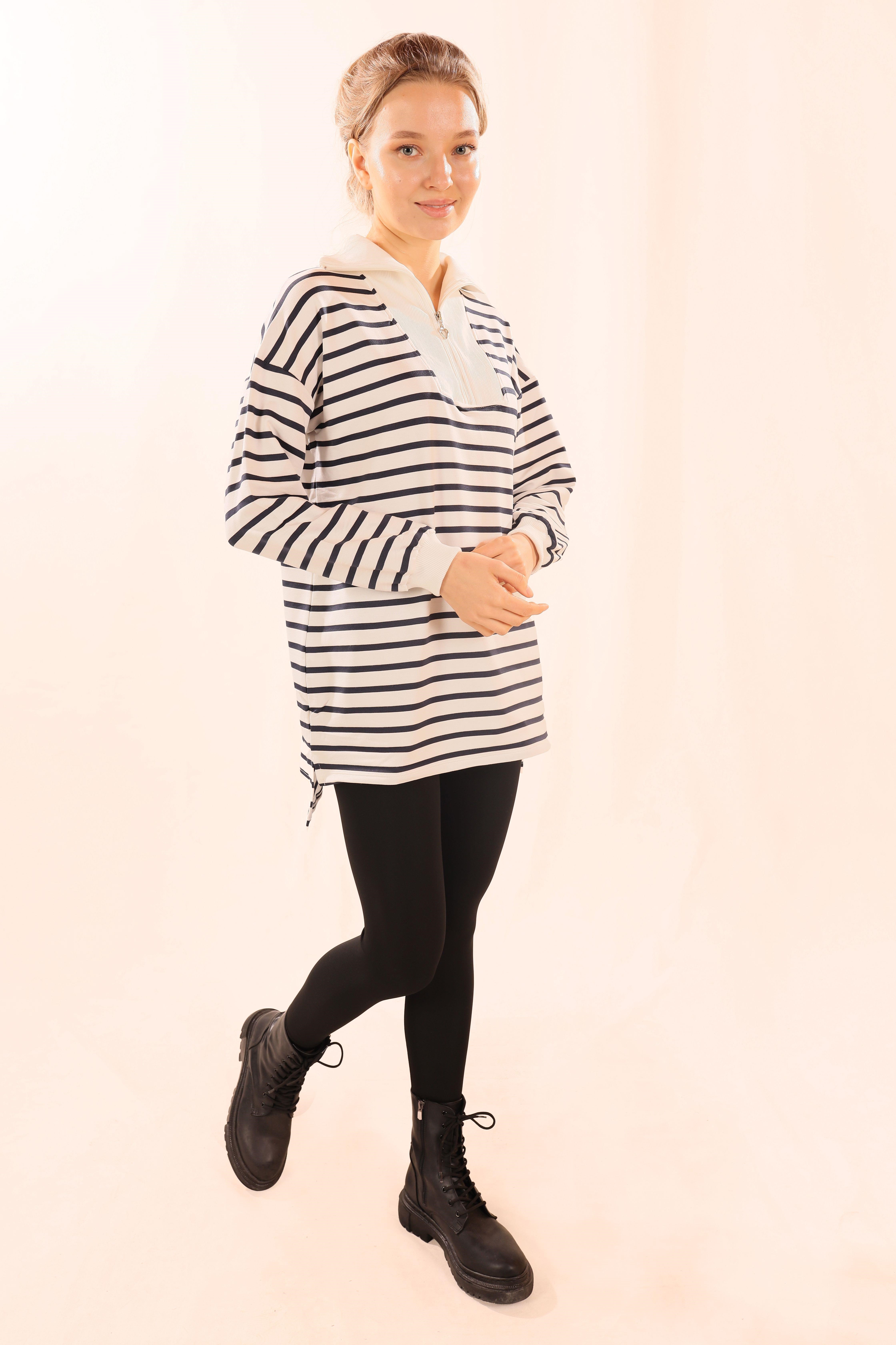 Laci Fermuarlı Çizgili Sweat 6861