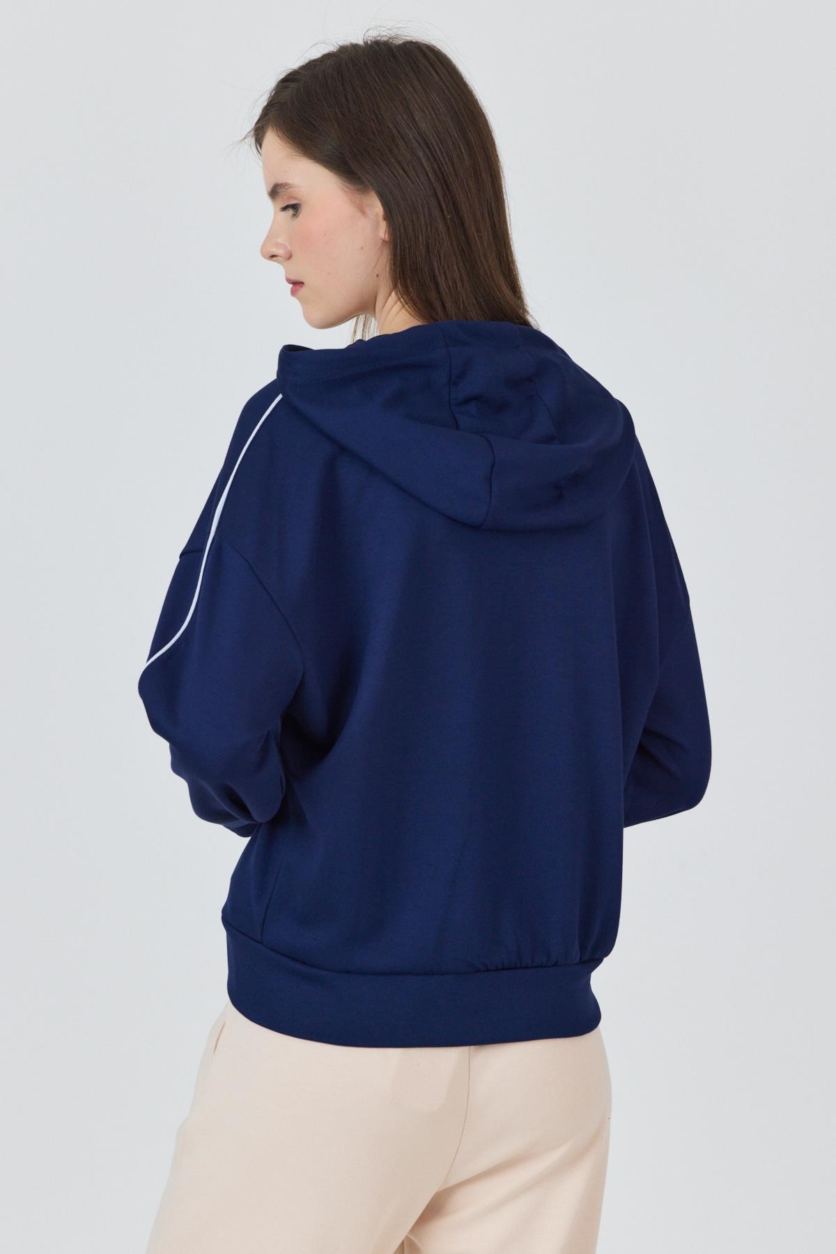 Laci Fermuarlı Kapüşonlu Şerit Detaylı Sweatshirt 3045