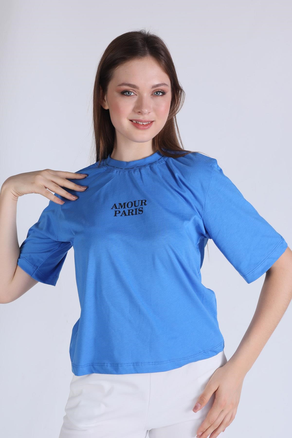 Mavi Amour Baskı Tişört 23458