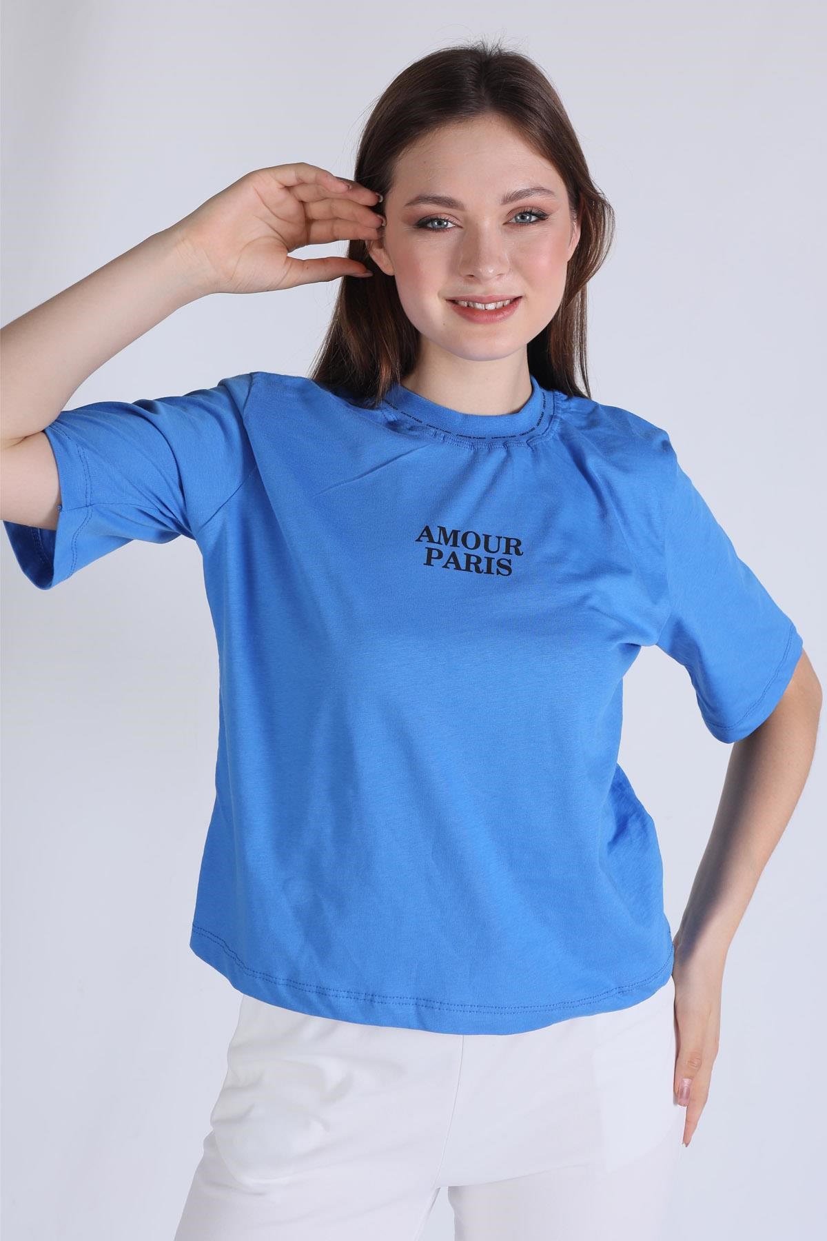 Mavi Amour Baskı Tişört 23458