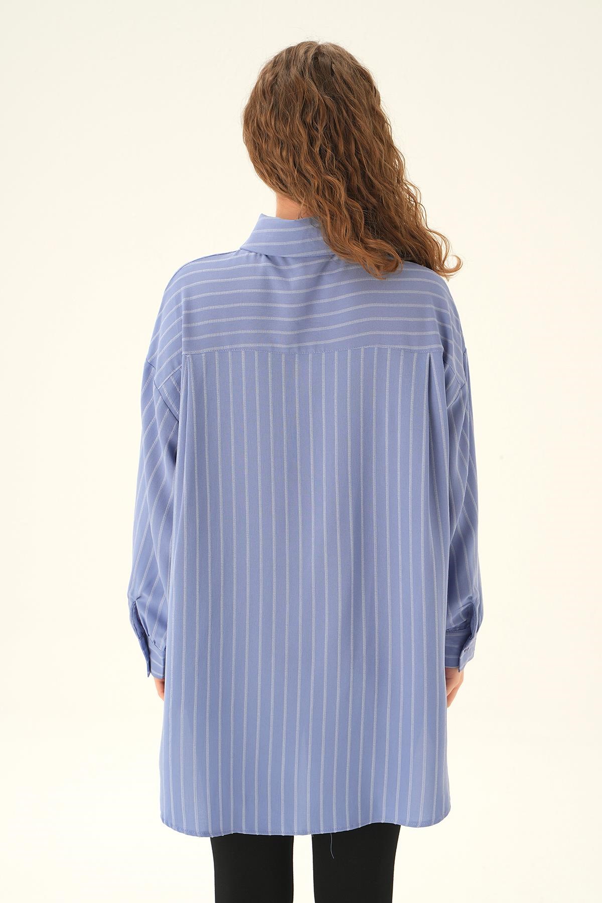 Mavi Çizgili Oversize Gömlek 4013A