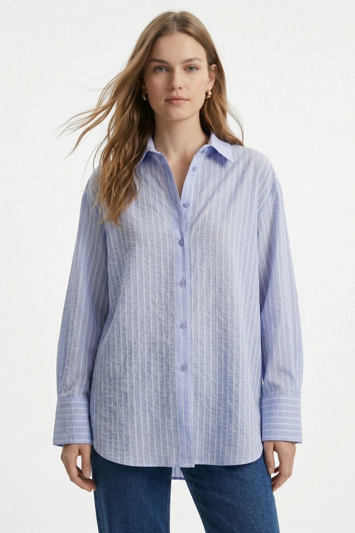 Mavi Çizgili Oversize Gömlek 5460