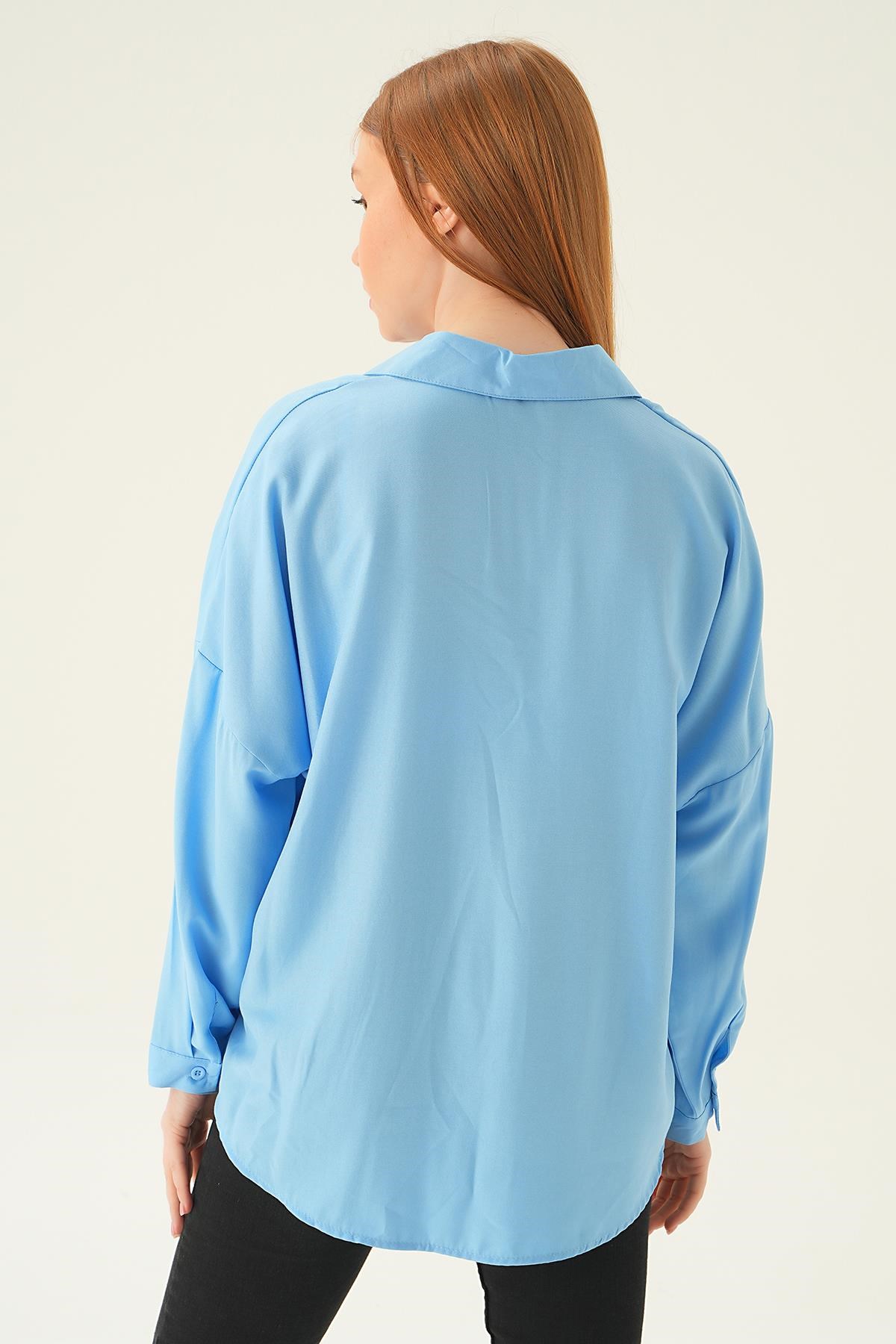 Mavi Oversize Gömlek 6557-1