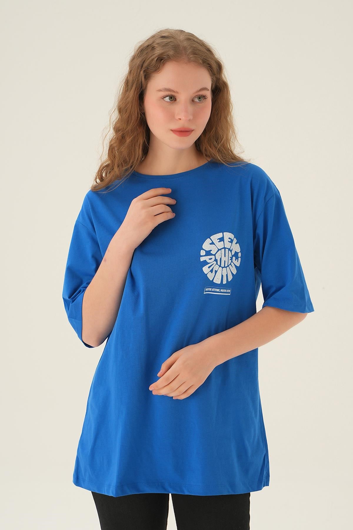 Mavi Posıtıve Baskı Oversize Tişört 1698