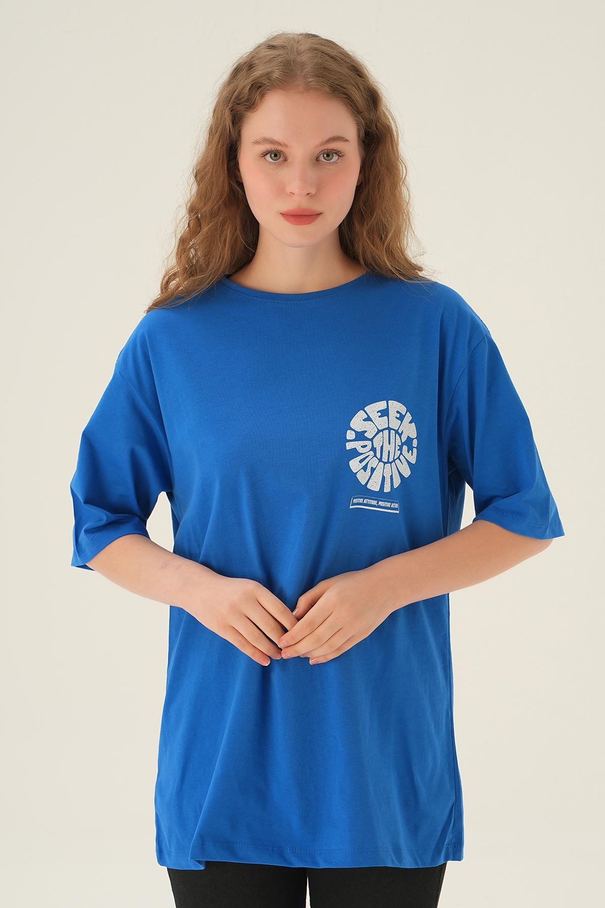 Mavi Posıtıve Baskı Oversize Tişört 1698