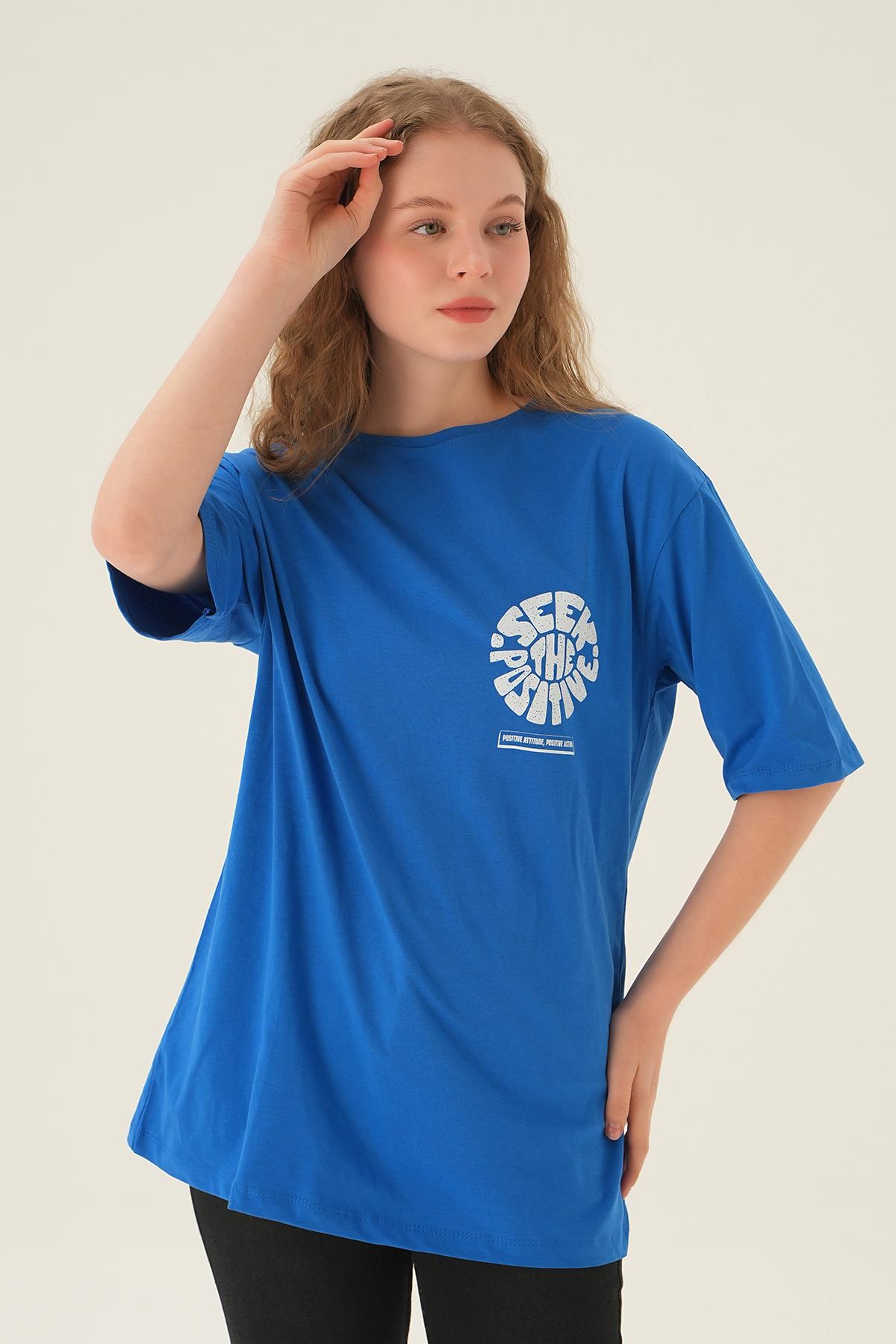 Mavi Posıtıve Baskı Oversize Tişört 1698