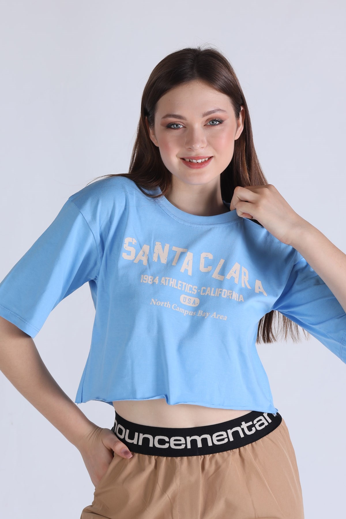 Mavi Santa Clara Baskı Oversize Tişört 1477