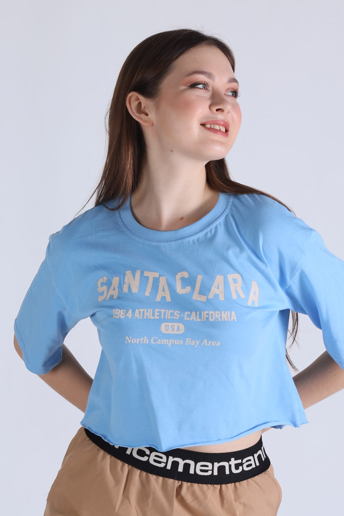 Mavi Santa Clara Baskı Oversize Tişört 1477