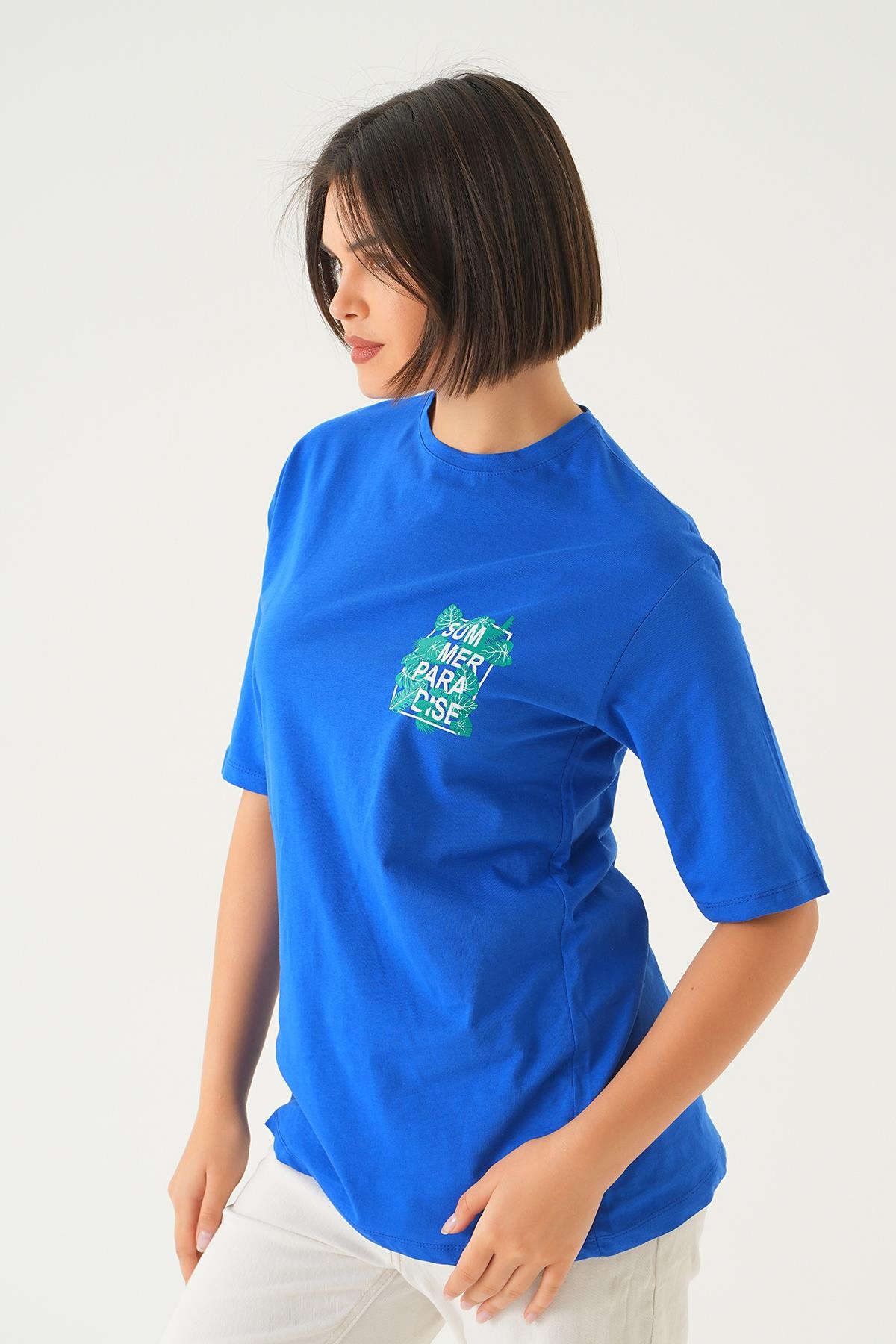 Mavi Summer Baskı Oversize Tişört 1710