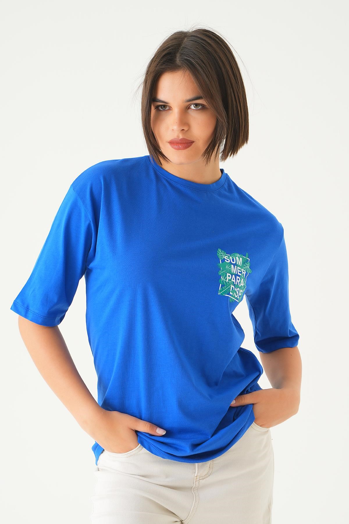 Mavi Summer Baskı Oversize Tişört 1710