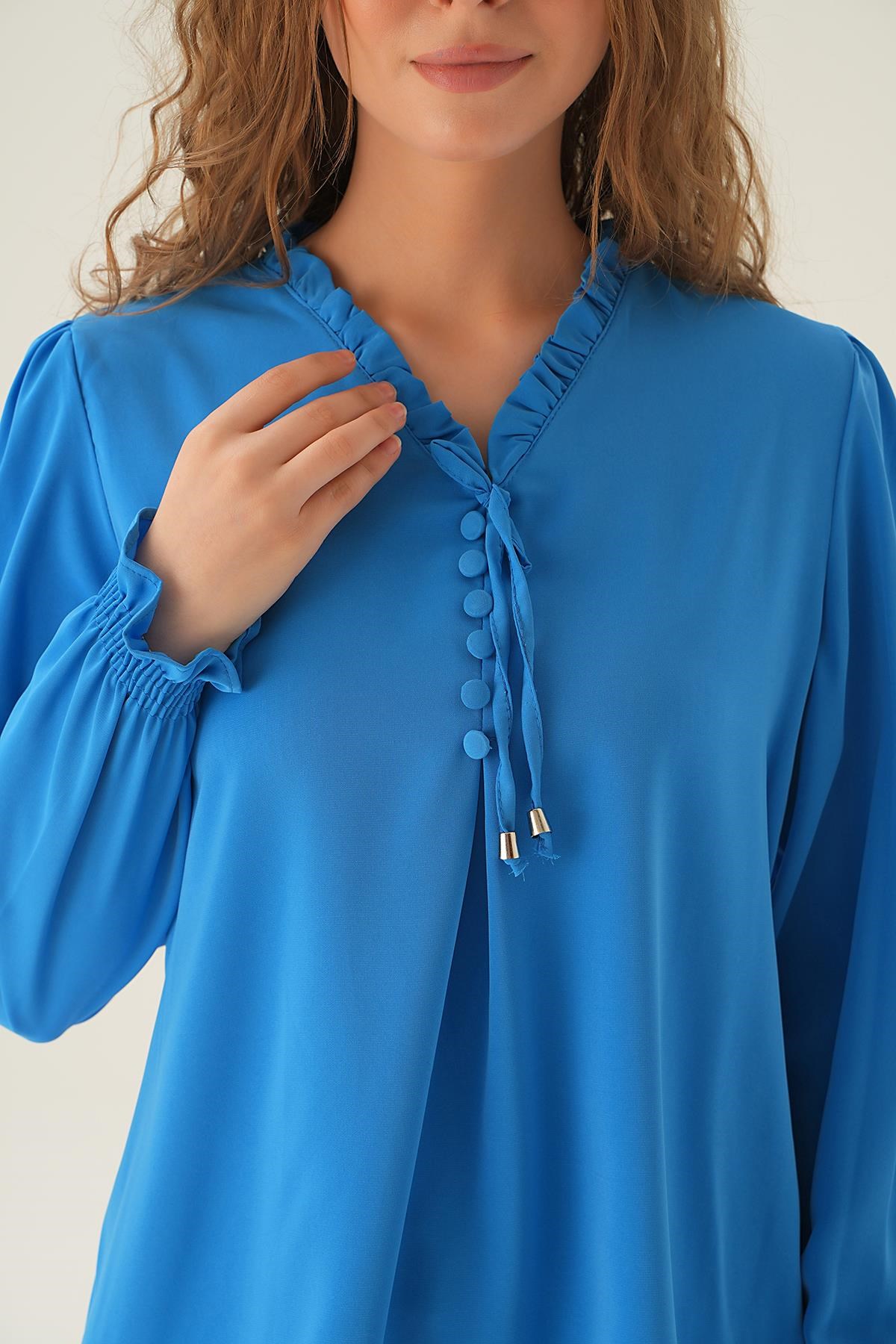 Mavi Yaka Bağlamalı Bluz 25541