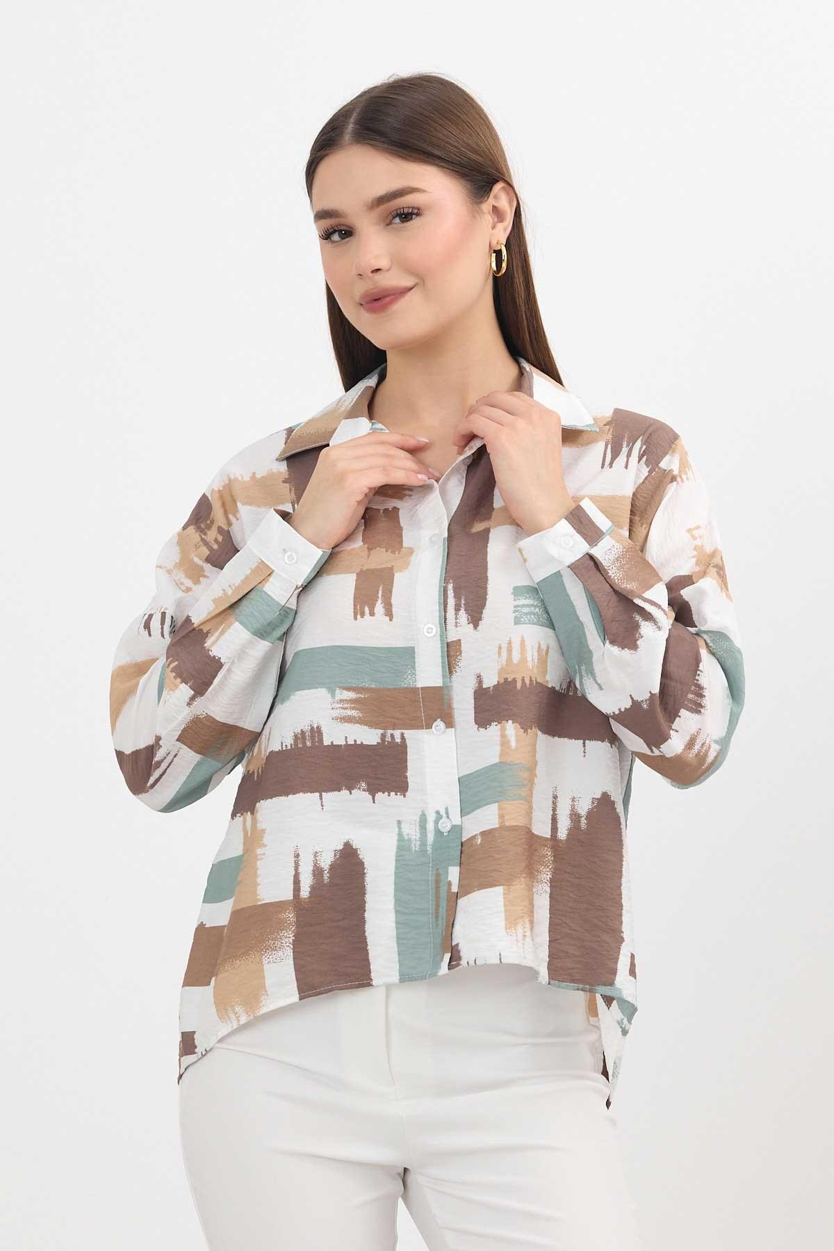 Mint Desenli Kısa Gömlek 4398A