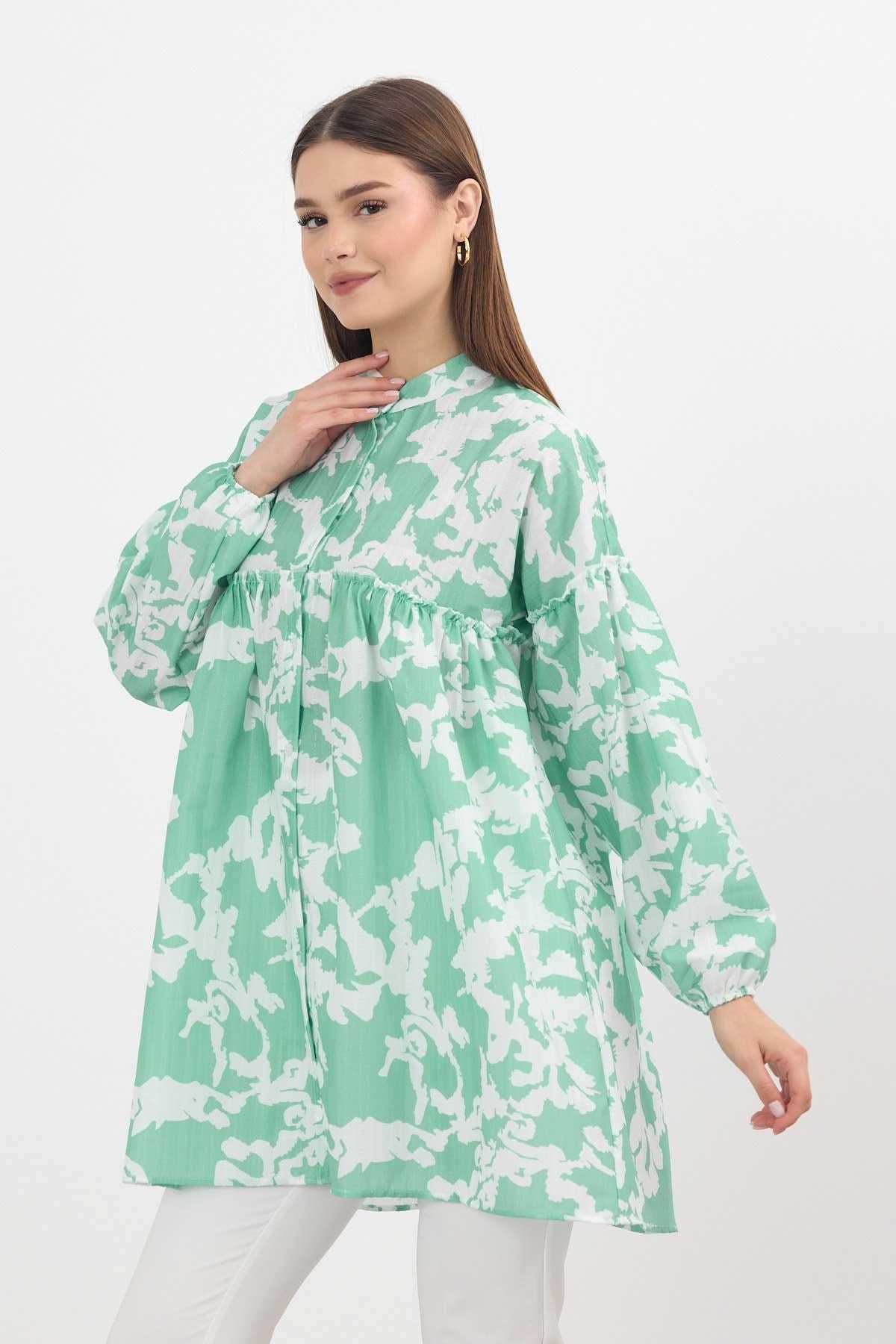 Mint Desenli Kol Lastikli Tunik 4366A
