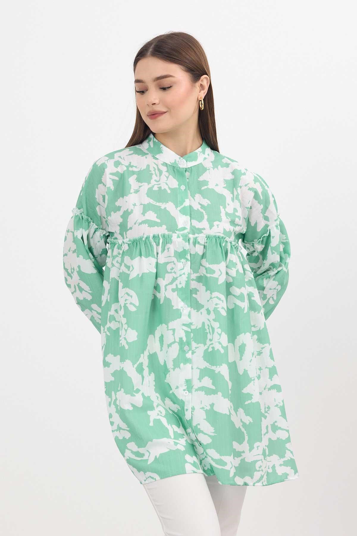Mint Desenli Kol Lastikli Tunik 4366A