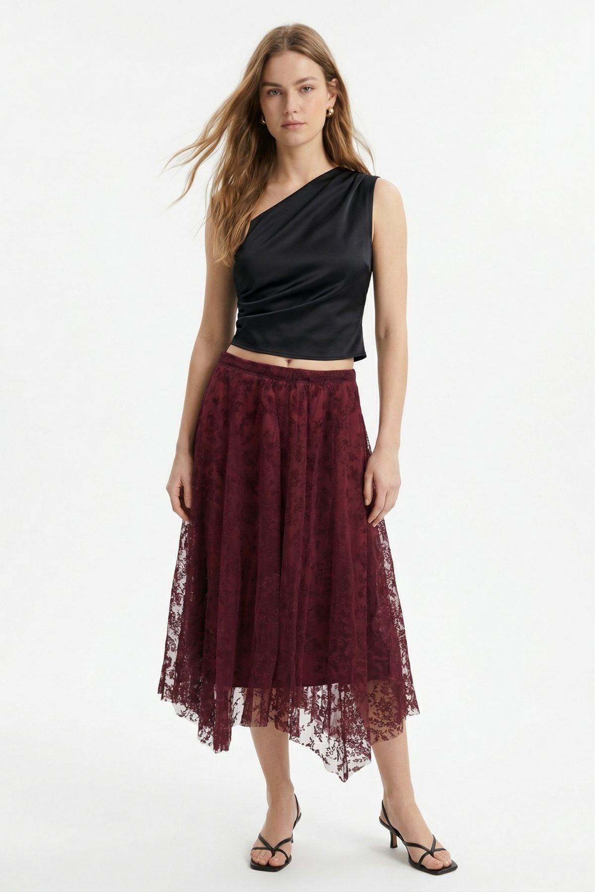 Mürdüm Flok Desen Etek 8455A