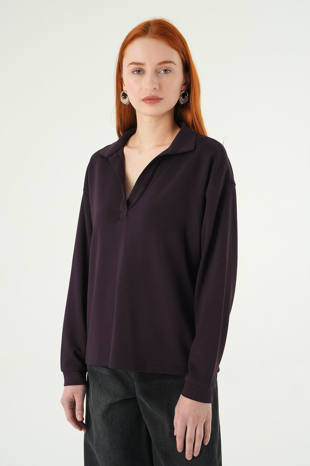 Mürdüm Gömlek Yaka Sweat 8275A