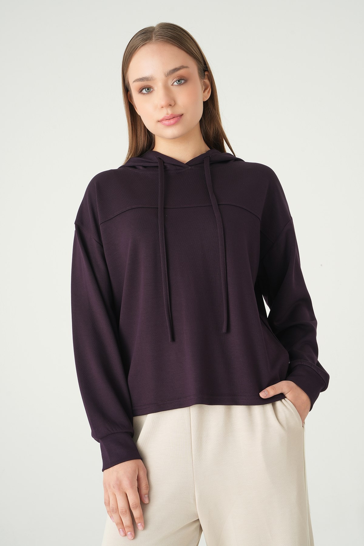 Mürdüm Şerit Detay Sweat 8308A
