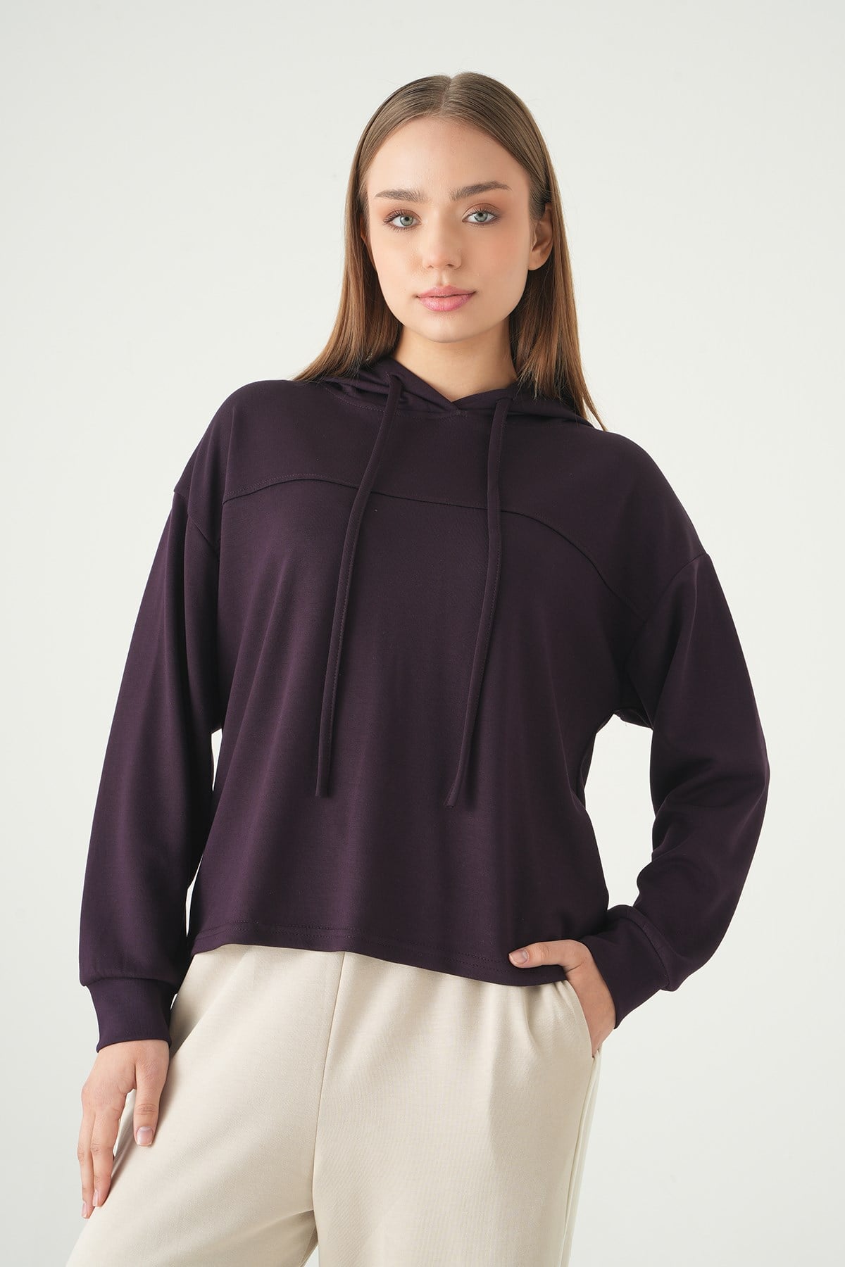 Mürdüm Şerit Detay Sweat 8308A