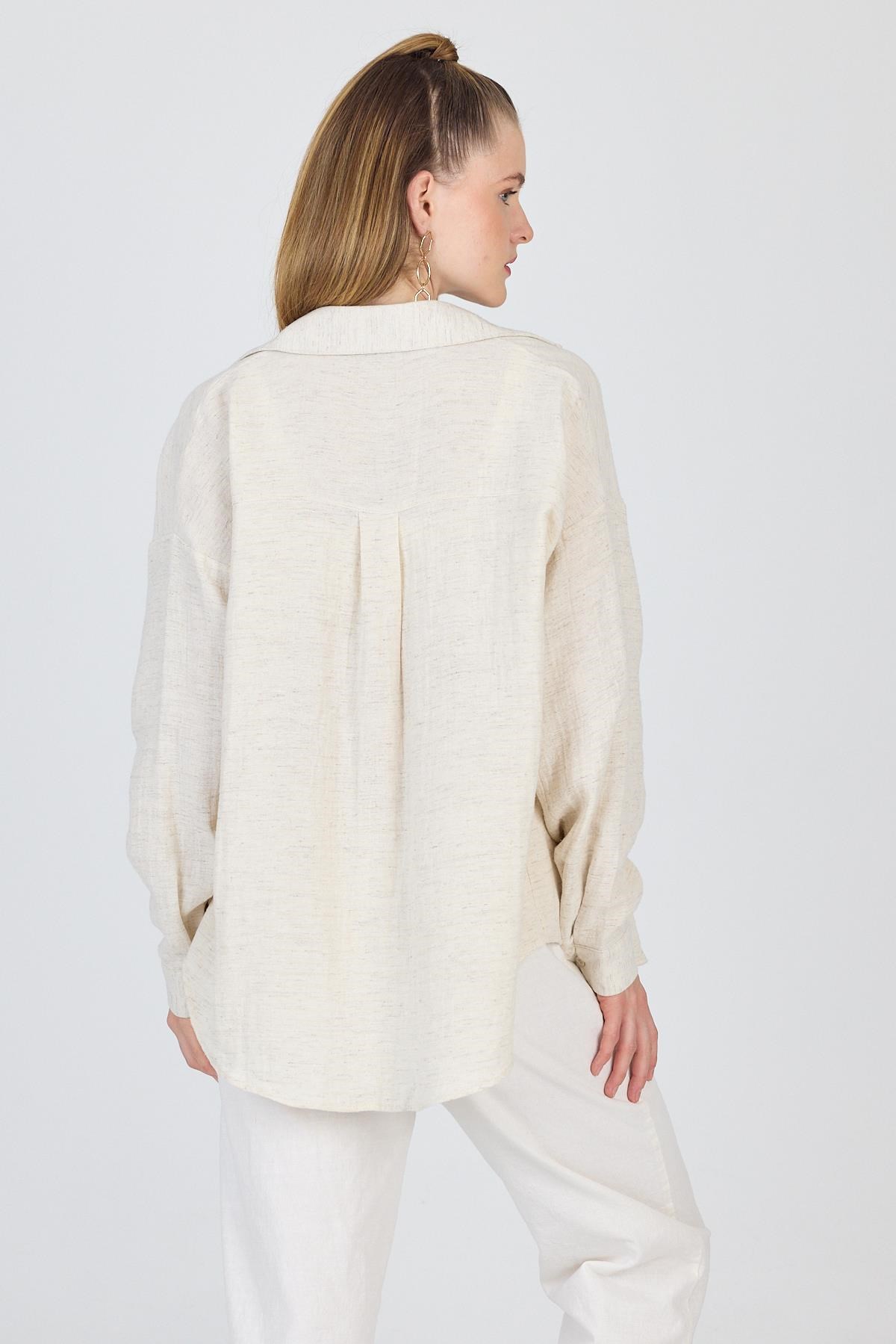 Natural Tek Cepli %100 Pamuk Oversize Gömlek 4706A