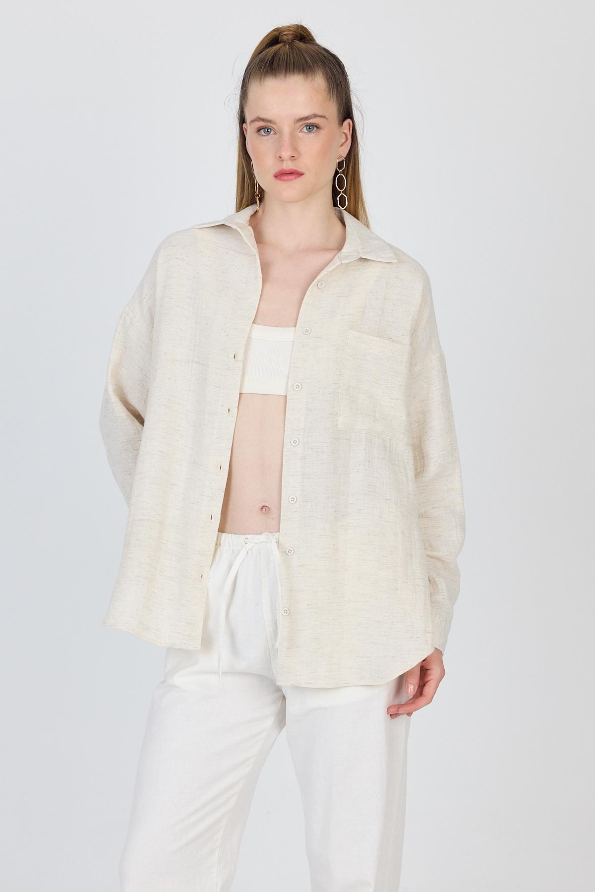 Natural Tek Cepli %100 Pamuk Oversize Gömlek 4706A