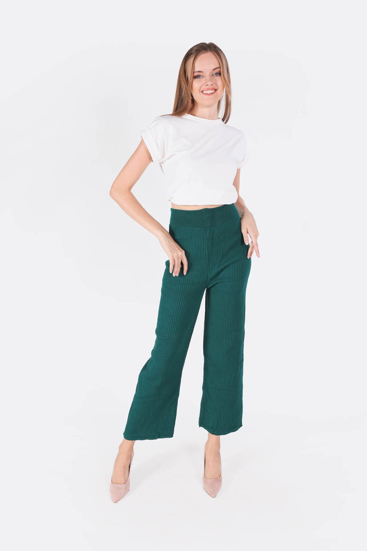 Nefti Geniş Paça Triko Pantolon 3028