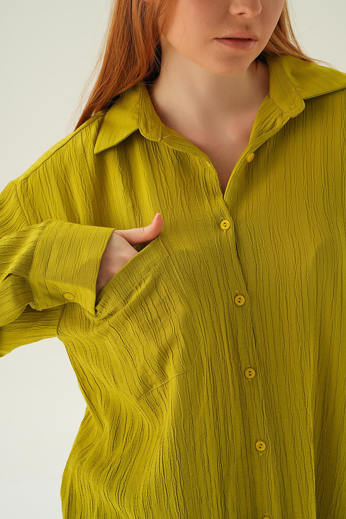 Olive Yeşili Oversize Gömlek 6644-1