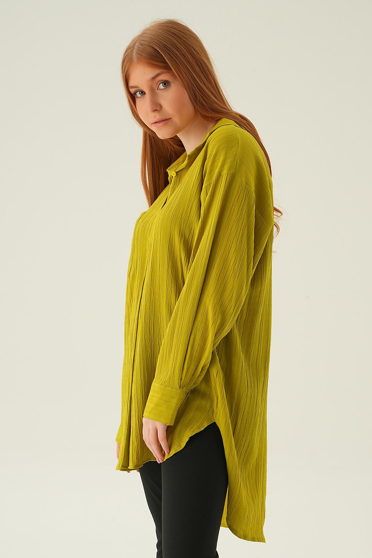 Olive Yeşili Oversize Gömlek 6644-1