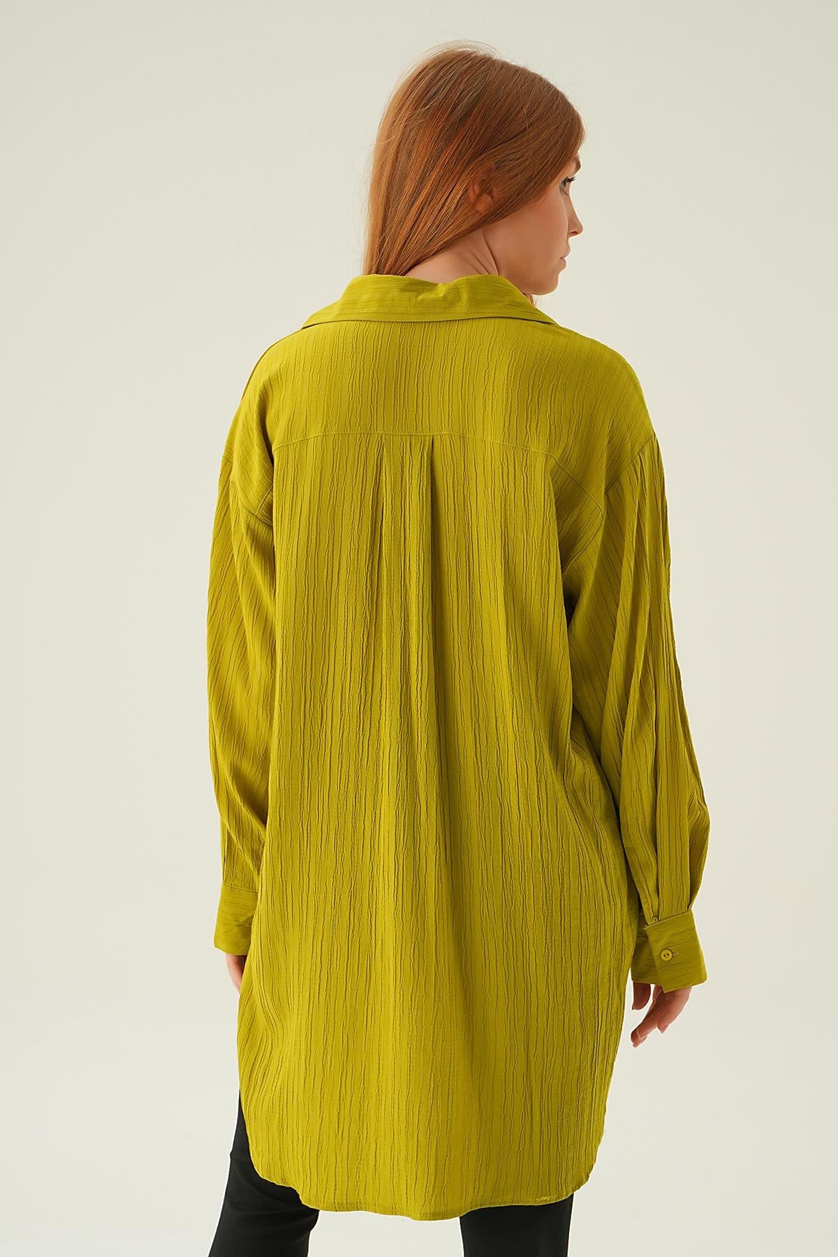 Olive Yeşili Oversize Gömlek 6644-1