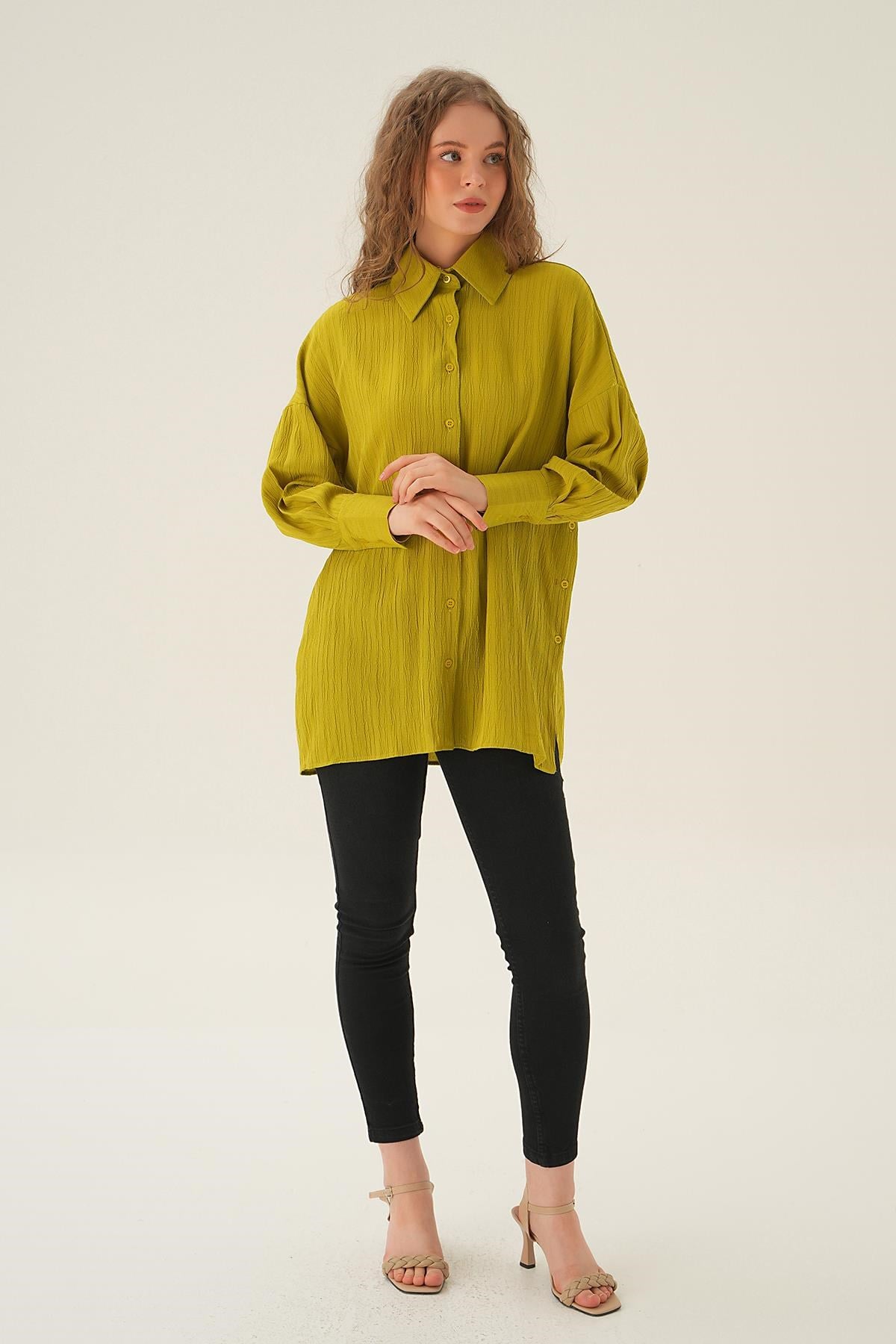 Olive Yeşili Oversize Gömlek 6931A