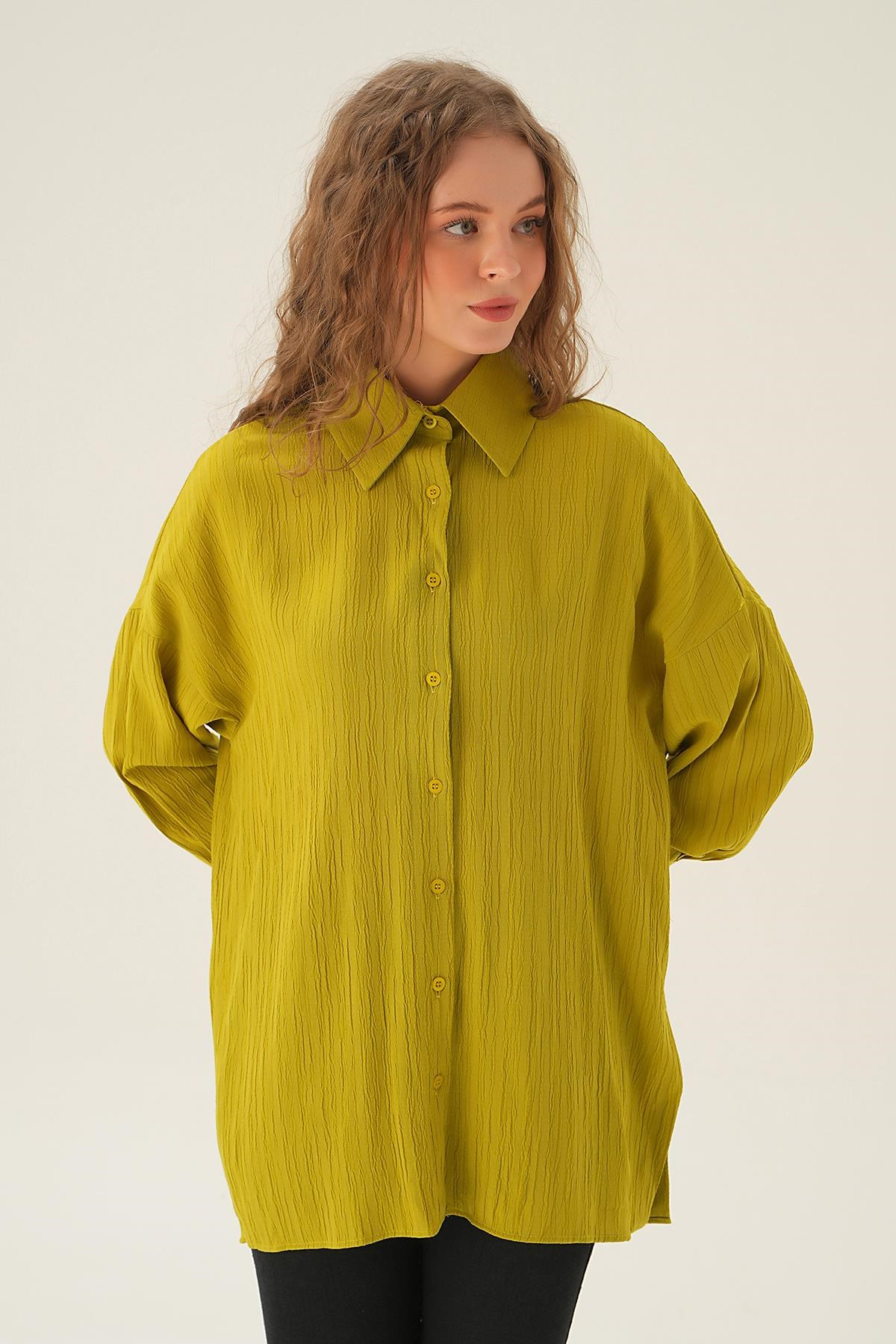 Olive Yeşili Oversize Gömlek 6931A