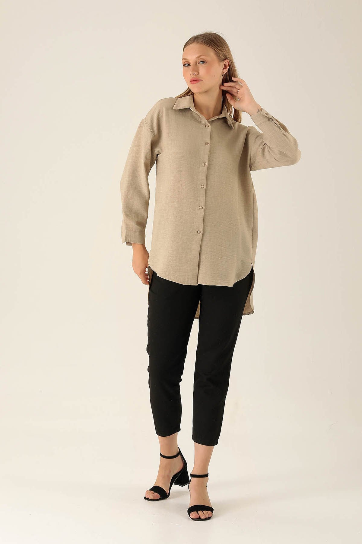 Önü Düğmeli Tunik - 6803A Bej
