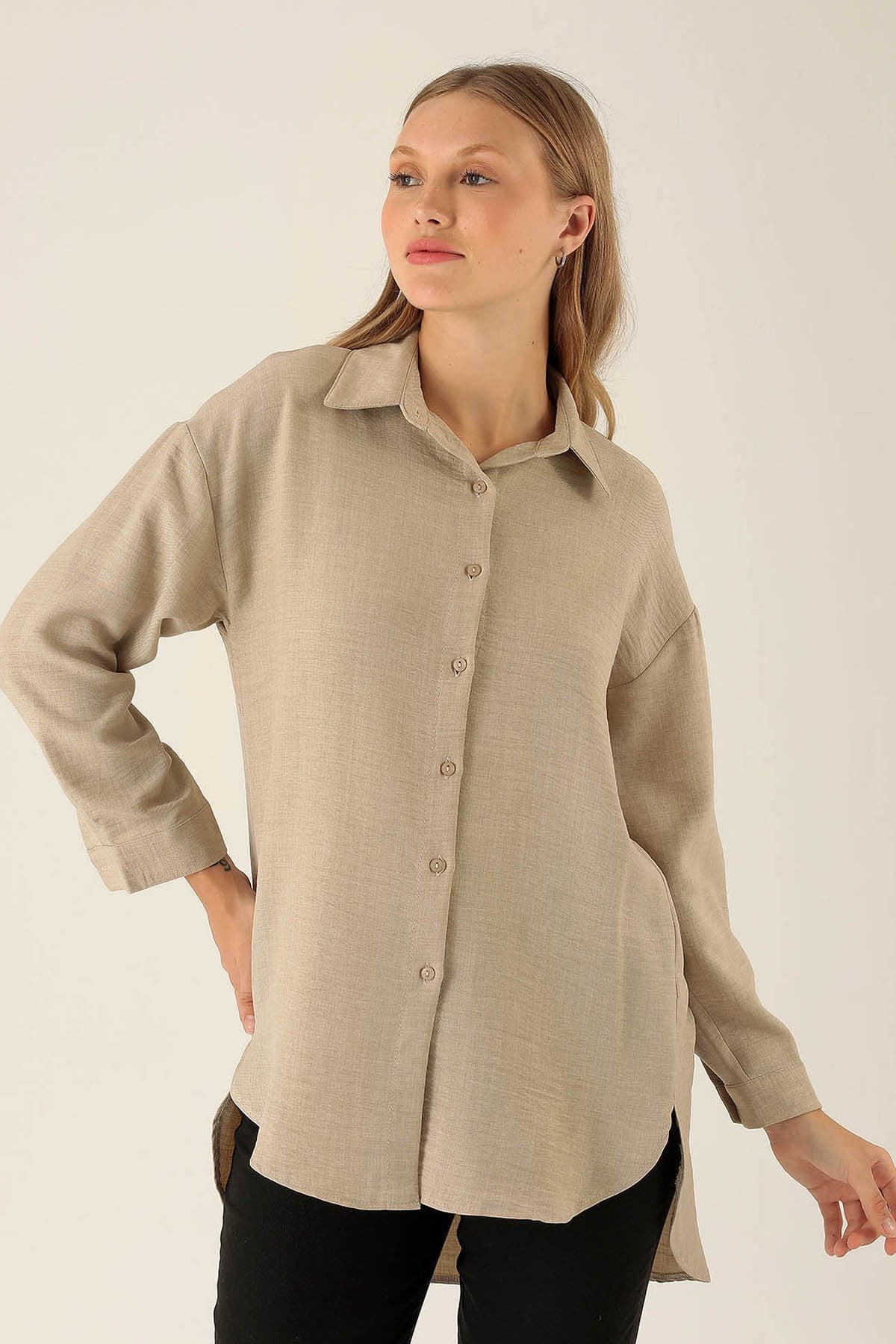 Önü Düğmeli Tunik - 6803A Bej