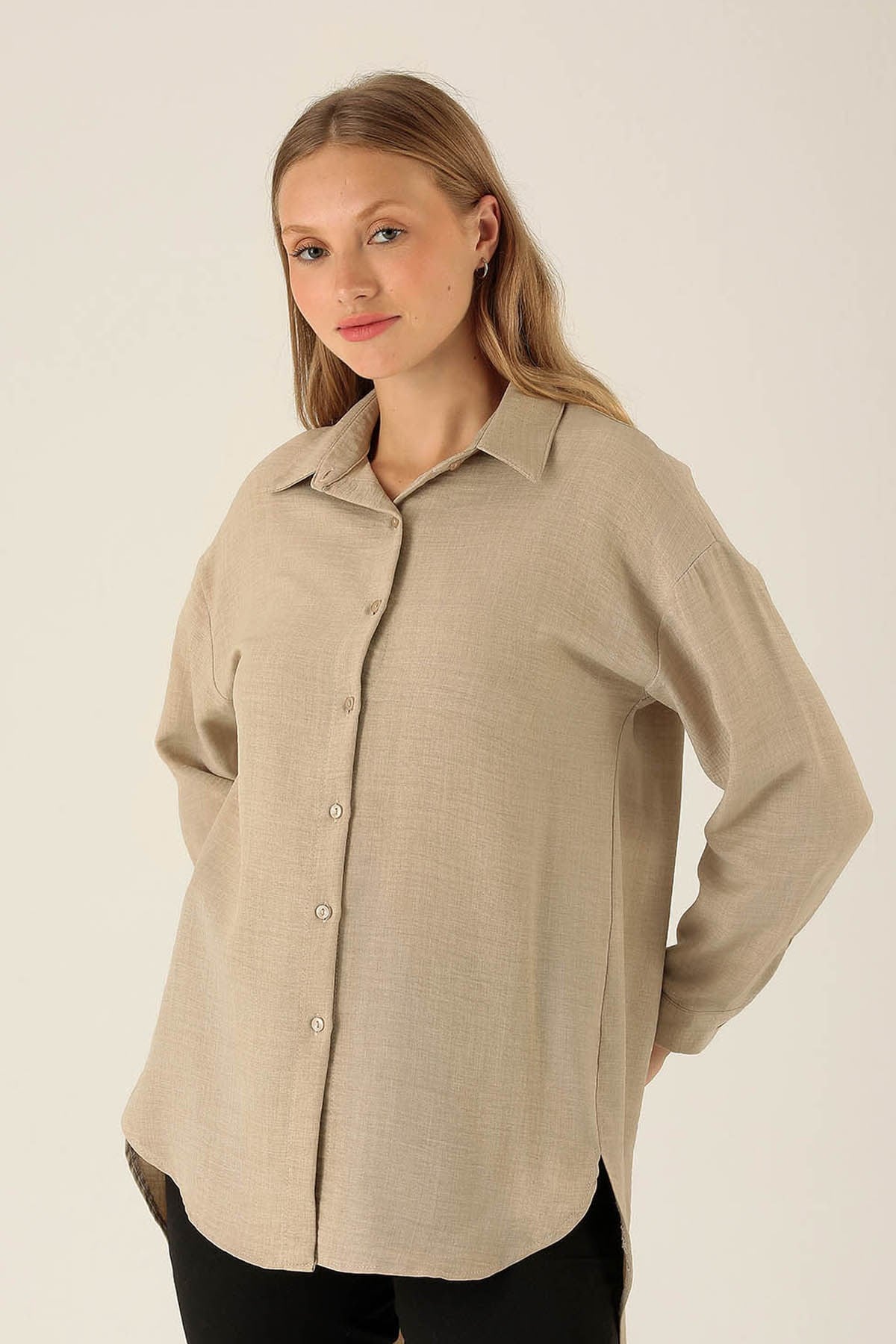 Önü Düğmeli Tunik - 6803A Bej