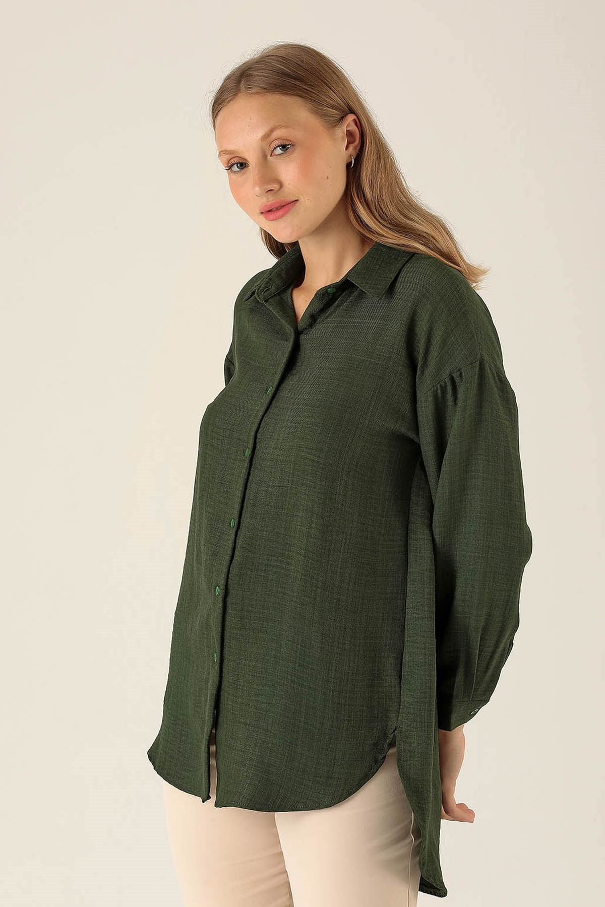 Önü Düğmeli Tunik - 6803A Haki